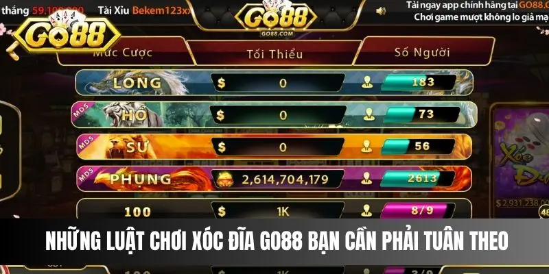 Những luật chơi Xóc Đĩa Go88 bạn cần phải tuân theo